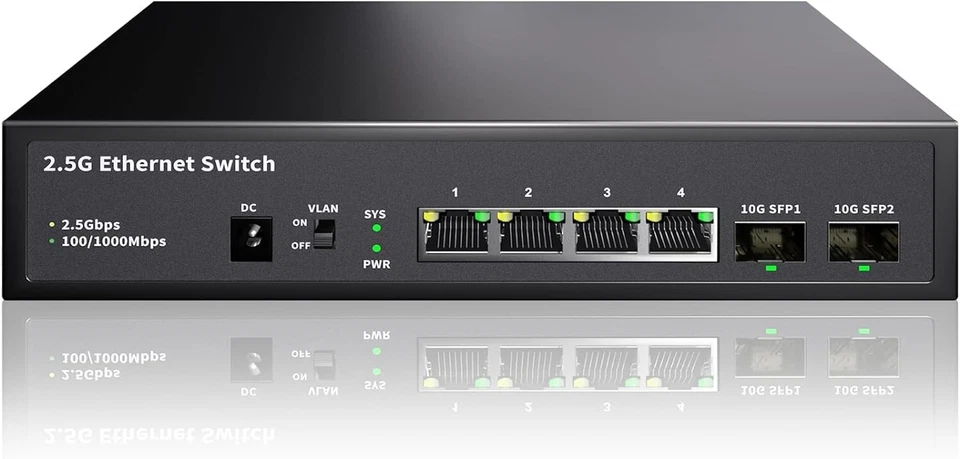 STEAMEMO IG204 4-Port 2.5Gbps Ethernet Networking Switch VLAN 6-port + 2x10G SFP - Image 1 of 4