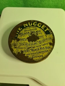 1920-30s UK Britain British Shoe Boot Polish Tin Box NUGGET Waterproof Black - Picture 1 of 6