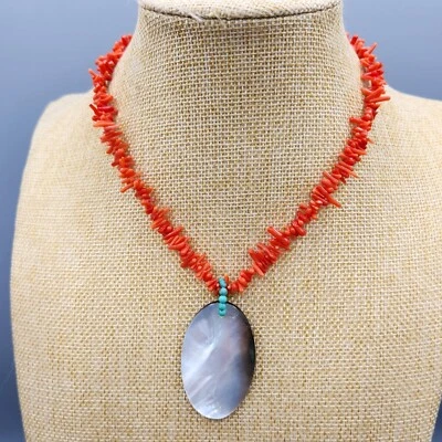 Collar de plata de ley madreperla turquesa coral rama roja 16" 25,7 g Foto 1 de 4