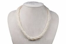 10-Row Handmade White Rice Seed Pearl Necklace 16-18" Gold Sterling Silver Clasp