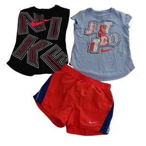 Lot of 3 Nike Athletic T-Shirts and Shorts Black Blue Red Girls Size S 4-5 Years - Picture 1 of 8
