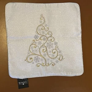 Bombay Christmas Tree Throw Pillow Cover Embroidered Metallic Glitter 18x18 - Picture 1 of 5