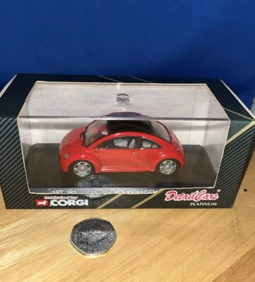 Lot 1/3 Vintage Corgi DetailCars 1994 Platinum Red Volkswagen Beetle Concept 1. - Image 1 of 4