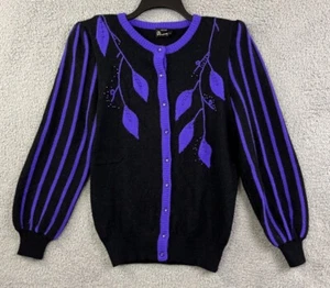 Cárdigan Suéter Vintage Mujer Pequeño Negro Púrpura Retro Coqueta Rockabilly - Imagen 1 de 24