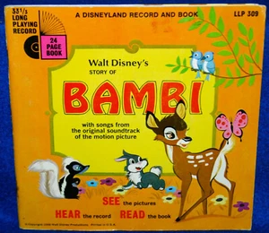Walt Disney Bambi 331/3rpm Story and Songs Book Disneyland 309 1966 First Press - Picture 1 of 5