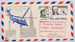 FRANCE Air HELICOPTER MAIL SABENA FIRST FLIGHT Paris Brussels Belgium 1957 YE23 - Picture 1 of 14