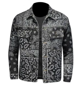 Herren blau schwarz Denim Baumwolle Basic Jeansjacke Blumendruck Knopf Freizeit Mantel - Bild 1 von 12