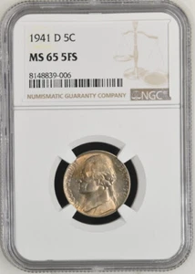 1941-D Jefferson nickel graded by NGC MS65 5FS - Picture 1 of 2