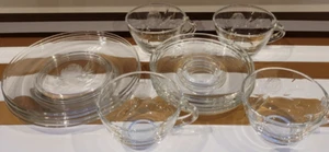 12 PC KIG INDONESIA 4 BREAD BUTTER PLATES 4 CUPS 4 SAUCERS ETCHED WITH A ROSE - Picture 1 of 14