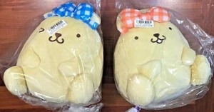 NWT Pompompurin 11" Pudding Dog Ear Musubi Bow Stuffed 2 Plush Set Toreba Sanrio - Picture 1 of 5