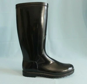 Black Rain Boots 100% PVC Womens Size 39EU 8US Made In Italy Fabric Lined - Picture 1 of 12