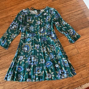 Old Navy Damen Größe 16 Langarm Fit & Flare Blumen Kleid grün blau Freizeit - Bild 1 von 5