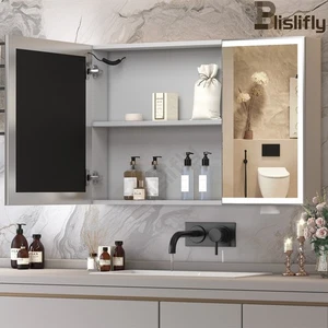 Armadio Medicinale Illuminato LED Specchio Bagno con Ripiani Portaoggetti Impermeabile - Foto 1 di 11