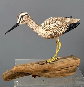 Vintage Robert Wells 1984 Signed Hand Carving & Painted Wood Shore Bird Figure - Picture 1 of 6