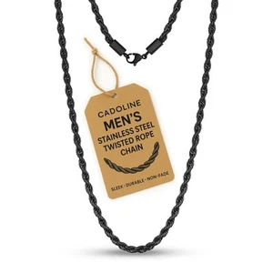 *UK* Black Stainless Steel 316L Mens Rope Twist Chain Necklace Link Chunky Boys - Picture 1 of 7