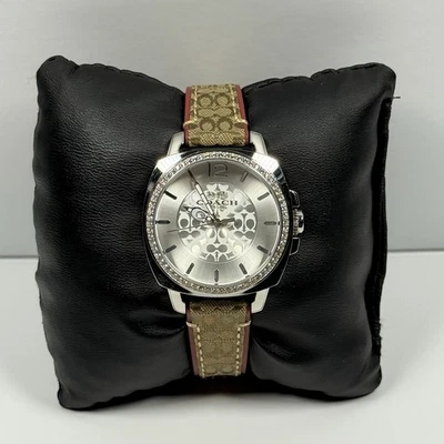 COACH 14503147 Boyfriend Brown Signature Leather Silver Steel Pave Women’s Watch - image 1 of 4