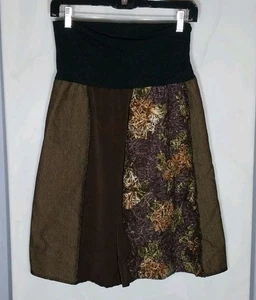 Green 3 Upcycled Fit & Flare Skirt Sz M Mixed Media Artsy Raw Hem Whimsigoth - Picture 1 of 6