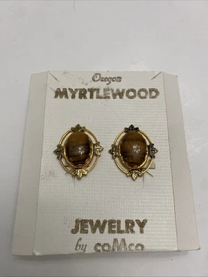 PENDIENTES DE MADERA RARA CLIP DE OREGÓN MADERA MYRTLEWOOD DE COLECCIÓN Por coMco Antiguo Nuevo Stock Foto 1 de 4