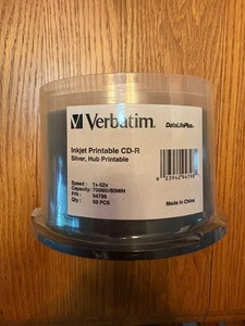 Verbatim CD-R 52x 700MB 80 Inkjet Printable 50P Spindle DataLifePlus Silver F SH - Afbeelding 1 van 3