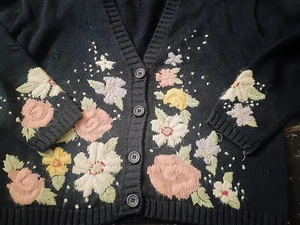 Cárdigan Chaus Vintage Bordado Flores Almohadillas para el Hombro Talla S Cottagecore - Imagen 1 de 4