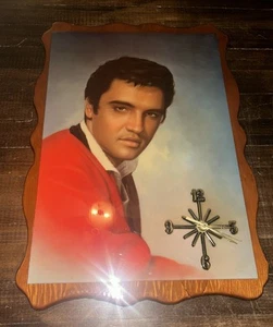 Vtg 1970s Elvis Presley Lacquered Wood Wall Clock Plaque Red Jacket 22” x 15” - Picture 1 of 7