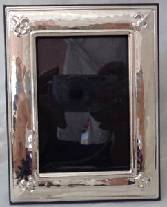 Vintage Sterlingsilber Fotorahmen 4x5" Fleur de Lis Ecken gehämmert Italien 336 FI - Bild 1 von 7