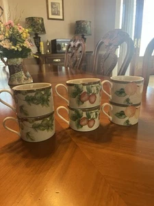 Set of 6 Newberry Fruit Design Coffee Mugs Tea Cups Strawberry Grape Peach - Picture 1 of 7