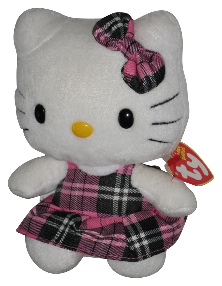 Vestido y lazo a cuadros rosa de Hello Kitty (2011) Ty Beanie Babies juguete de peluche Foto 1 de 1