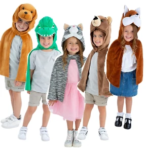 Hooded Animal Cape Kids Zoo Animals Fancy Dress Costume Book Day Boys Girls - Picture 1 of 10