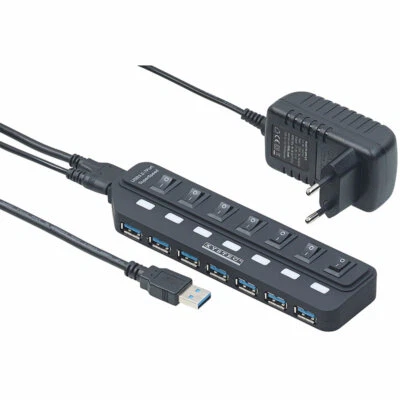Xystec Aktiver USB-3.0-Hub mit 7 Ports, einzeln schaltbar, 2-A-Netzteil - Bild 1 von 4
