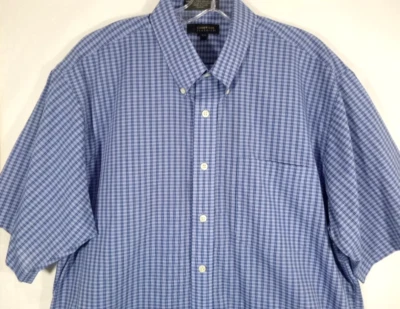 Cambridge Classics-Mens Short Sleeve Button-Down Shirt-XL Extra Large-Blue Plaid - Image 1 of 4