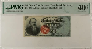 50 CENTS 4TH ISSUE FRACTIONAL CURRENCY FR#1376 ALLISON SPINNER - PMG XF-40 EPQ! - Picture 1 of 2