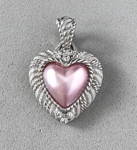 Judith Ripka Sterlingsilber rosa Perle & CZ Herz Verstärker Anhänger; X601 - Bild 1 von 5