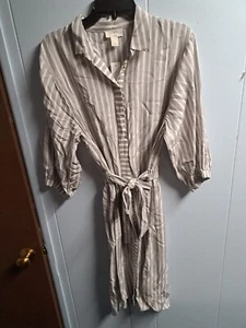Loft Outlet Women's Size S Striped Long Sleeve Button Up Front Gray Dress NWT - Picture 1 of 5