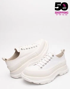 RRP €630 ALEXANDER McQUEEN Tread Slick Canvas Sneakers US8 UK7 EU41 Logo White - Picture 1 of 9