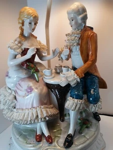 22” Pair French Porcelain Figurine Table Lamps With Porcelain Shade Capodimonte - Picture 1 of 12