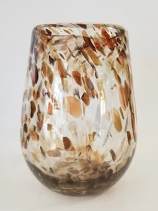 Hand Blown Art Glass Vase With Brown Fret And Metal Glitter Inclusions, USA? - Imagen 1 de 7