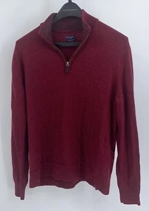 Untuckit Men Sweater Large Red Quarter Zip Merino Wool Pullover Knit - Picture 1 of 8
