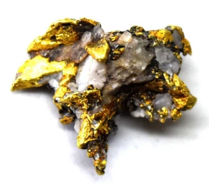 California Natural 18-21K Solid Gold Nugget Quartz Specimen 7.15Grams - Picture 1 of 7