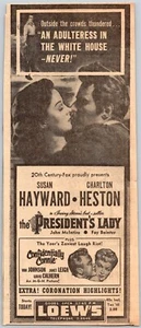 PRINT AD Loew's Theatre The President's Lady Movie Heston Hayward 1953 London ON - Picture 1 of 1