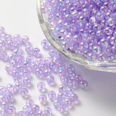 100 LILAC PURPLE 8mm ACRYLIC 'AB' RAINBOW PEARL LUSTRE ROUND BEADS ACR143 - Image 1 of 2