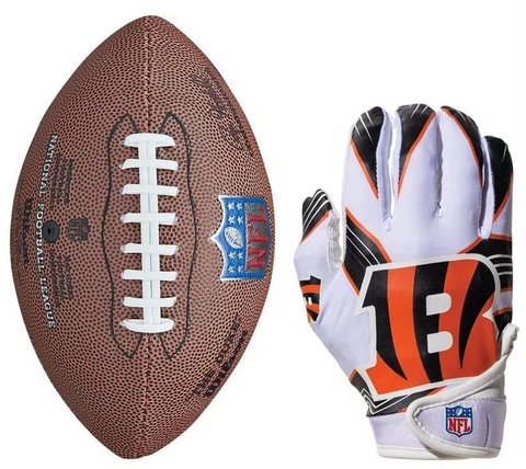 Cincinnati Bengals Kids NFL Receiver Gloves & Mini Replica Football, Ages 5-9 Cover