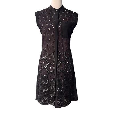 Vestido de cóctel AllSaints lentejuelas ojales encaje abotonado negro línea A talla 4 glamour  Foto 1 de 4