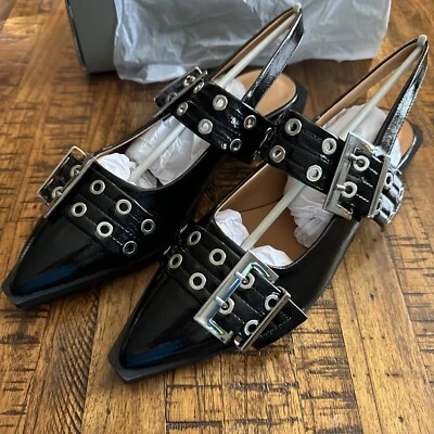 Patent Leather Like Pointed Toe Double Buckle Shein Flats, W US 9.5, Brand new - Image 1 of 4