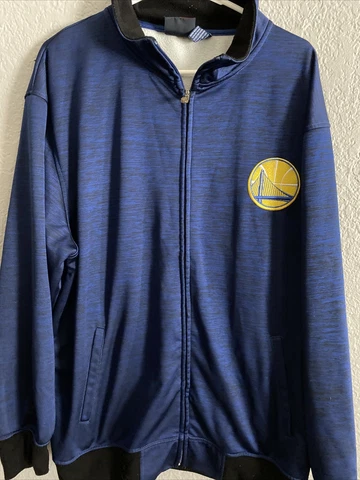 NBA Majestic Full Zip Jacket Golden State Warriors Dark Blue Sz XLT Embroidered Cover