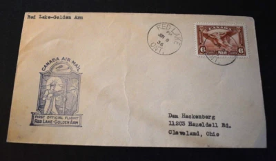 1936 Canada Scott #C5 Air Mail Special Cover - 1st Flight Red Lake-Golden Arm - Image 1 of 4