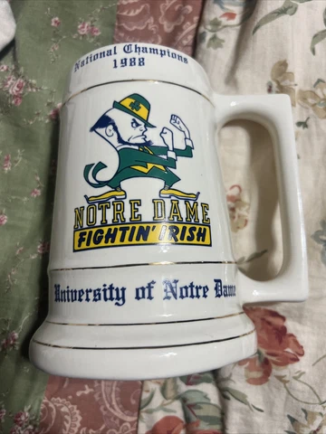 Notre Dame University Fightin' Irish Beer Stein Mug 1988 National Champions Rare Cover