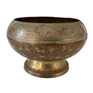 Vintage Brass Cloisonné Pedestal Bowl. Ornate florals. Hand Made in India. VGC. - Picture 1 of 5