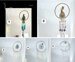 Macrame woven wall hanging star moon peacock dream catcher tapestry bohemian art - Picture 1 of 12