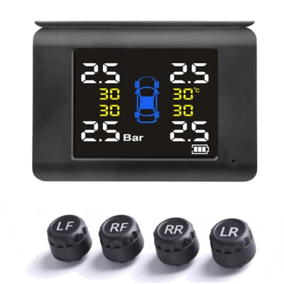 Wireless Solar TPMS LCD Car Tire Pressure Monitoring System 4 External Sensors - Image 1 of 4